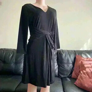 Metaphor long sleeve a-line v neck knee length twist front dress size medium L G